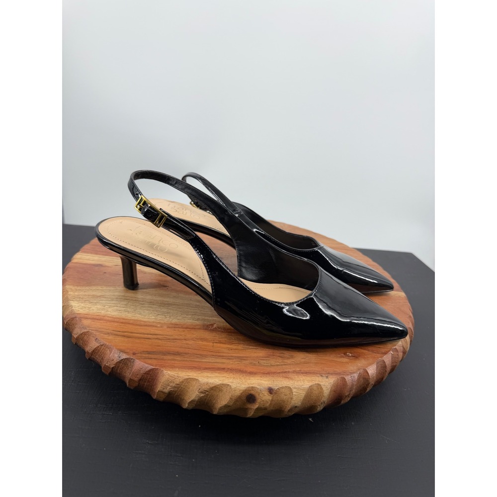 Franco Sarto Kate Slingback Pump Women 8 Black Patent Pointed Toe Kitten Heel